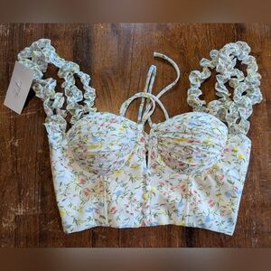 Adeirlina Floral Crop Top Small Colorful Boho Festival Hippie Adjustable Tie NWT